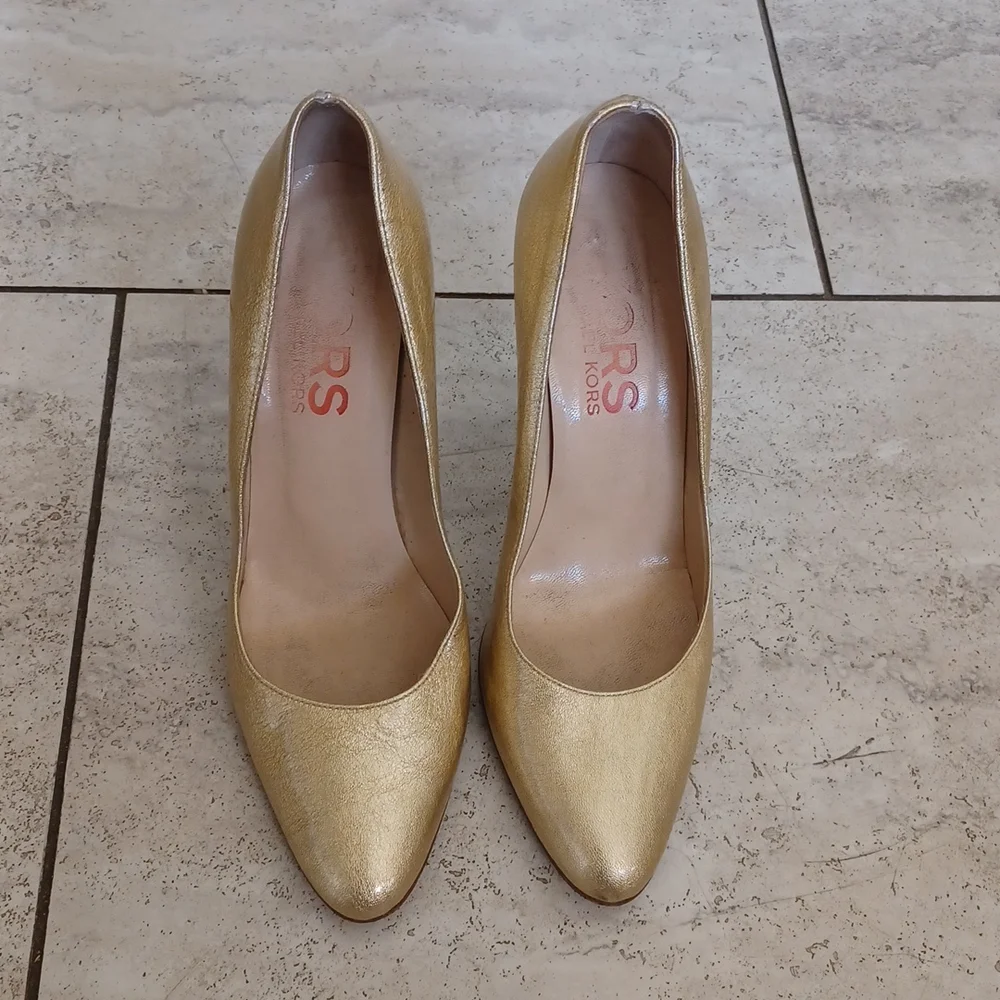 Michael Kors gold Stiletto Pump 8 heels shoe wedding  glam Party Y2k